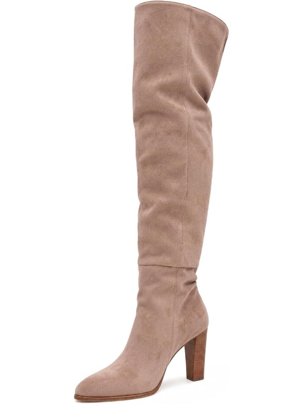 Women Taupe Suede Side Zipper Over-the-Knee Slouchy Chunky Block High Heel Boot